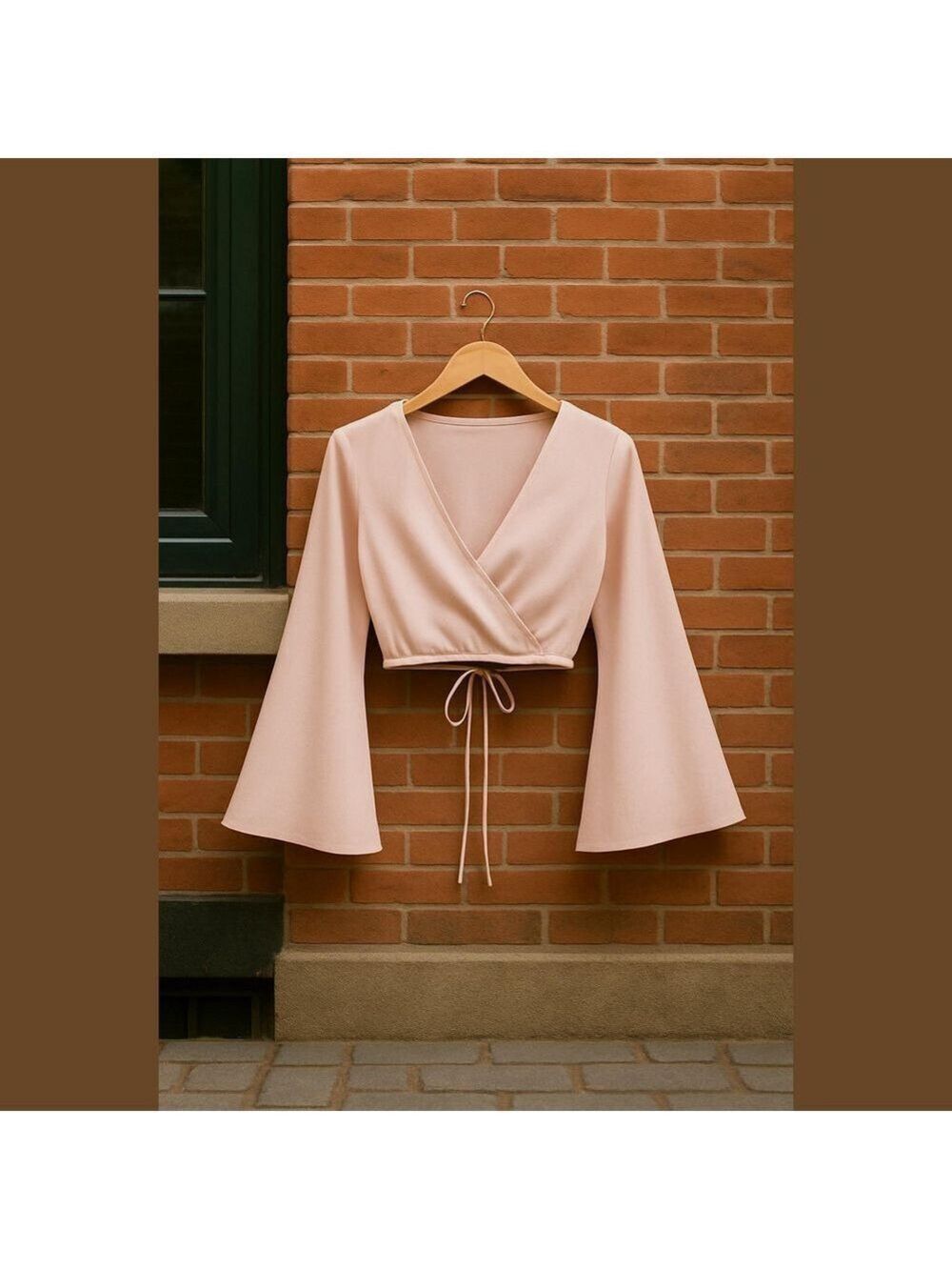 Pink Bell Sleeve Blouse With Waist Tie Accent Size Small